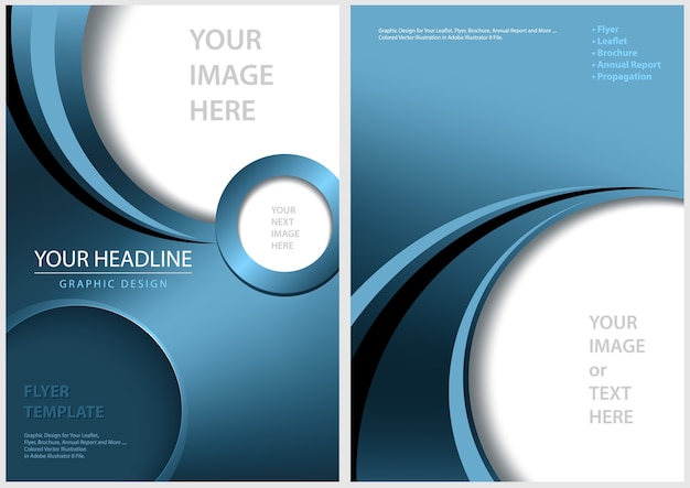 Вектор Шаблон blue front и back flyer с геометрическими элементами и полосками