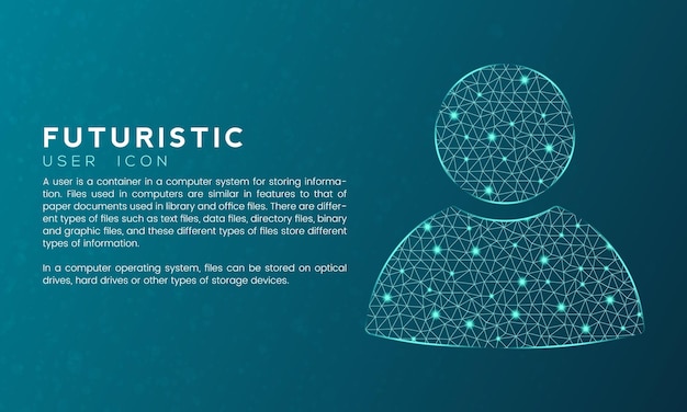 blue futuristic user or people icon concept with polygon node connected dots and neon effect