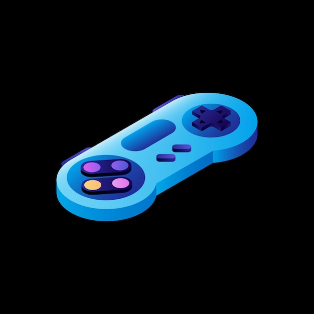 Vector blue game controller on black background