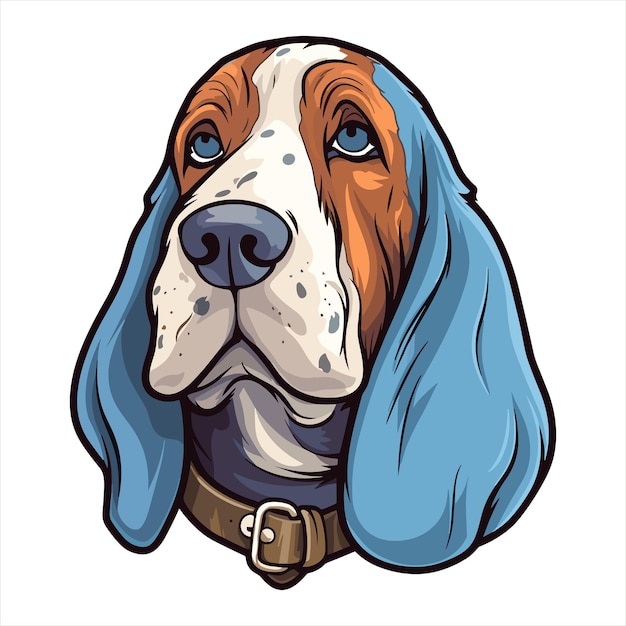 Vector blue gascony basset dog breed cute cartoon kawaii character animal pet isolated sticker illustration