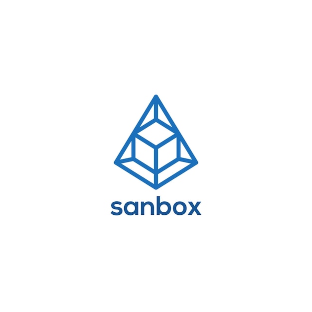 Blue geometric logo with prism and cube for start up digital company logo design inspiration