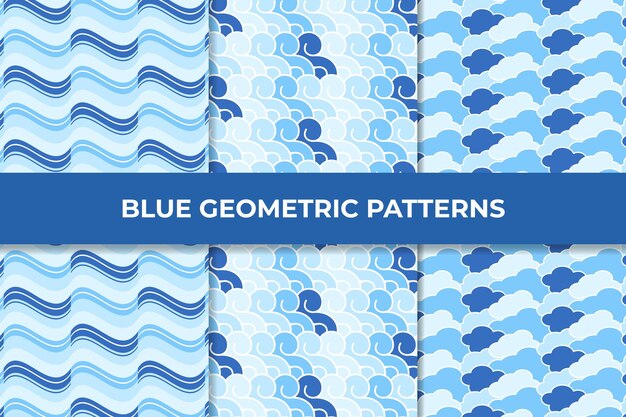 Vector blue geometric pattern collection