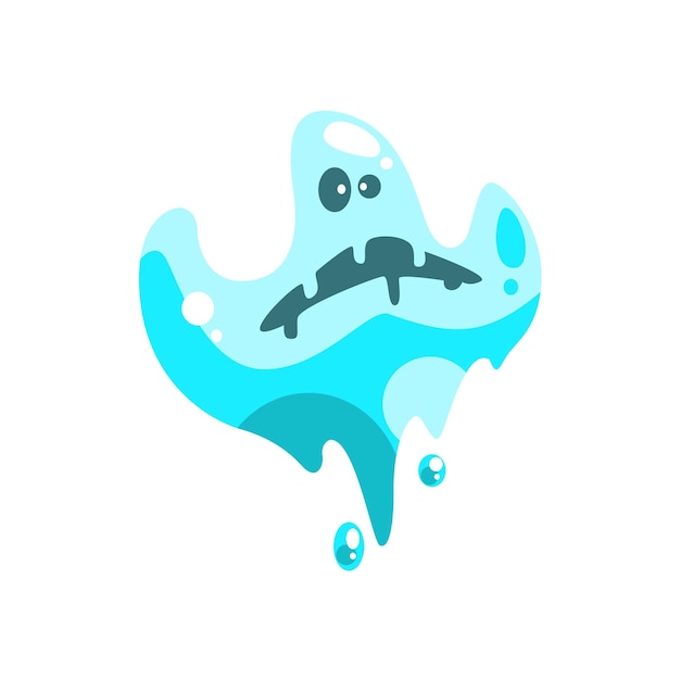 Blue Ghost In Childish Cartoon Manner Isolated On White Background