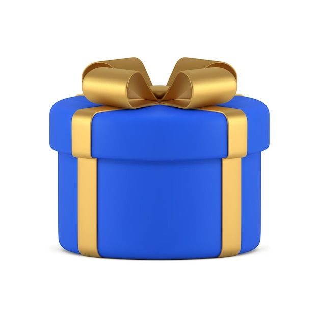 Синяя подарочная коробка золотой бант лента праздничный подарок сюрприз 3d значок реалистичная векторная иллюстрация