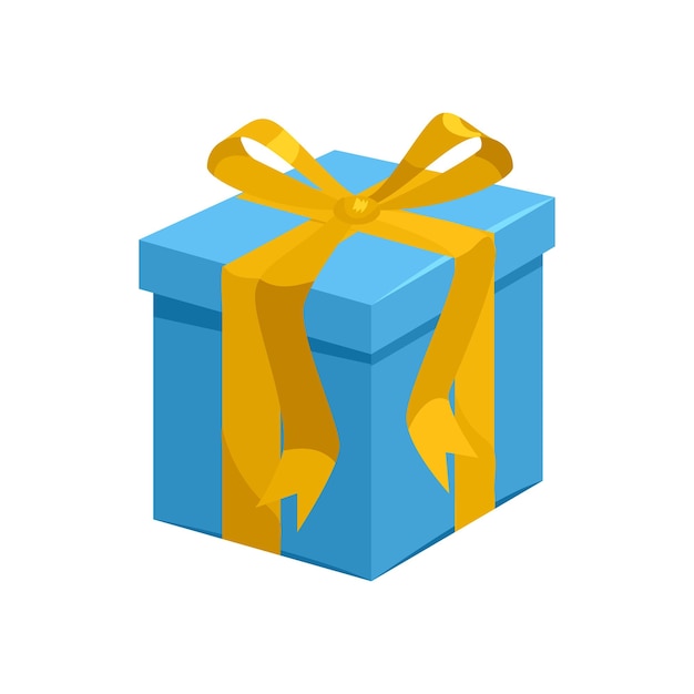 Blue gift box with yellow ribbon icon in cartoon style on a white background