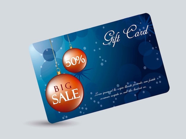 Blue gift card with christmas balls vector illustration