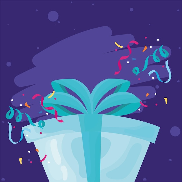 Vector blue gift and confetti celebration