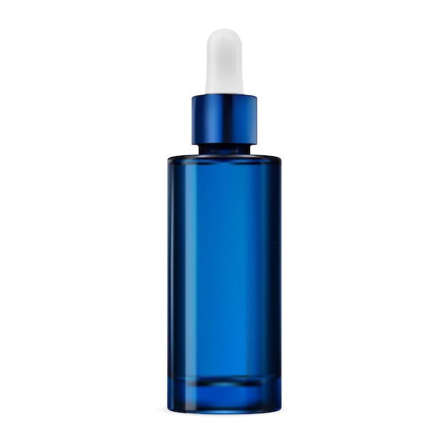 Blue glass dropper bottle essential oil vial vector clear serum essence flask mock up cobalt col