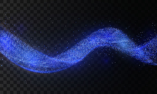 Вектор Синий блеск волны кометного следа. звездная пыль тропа сверкающих частиц на прозрачном фоне.