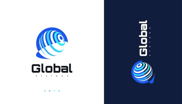 Vector blue global logo design world logo or icon suitable for business and technology logos