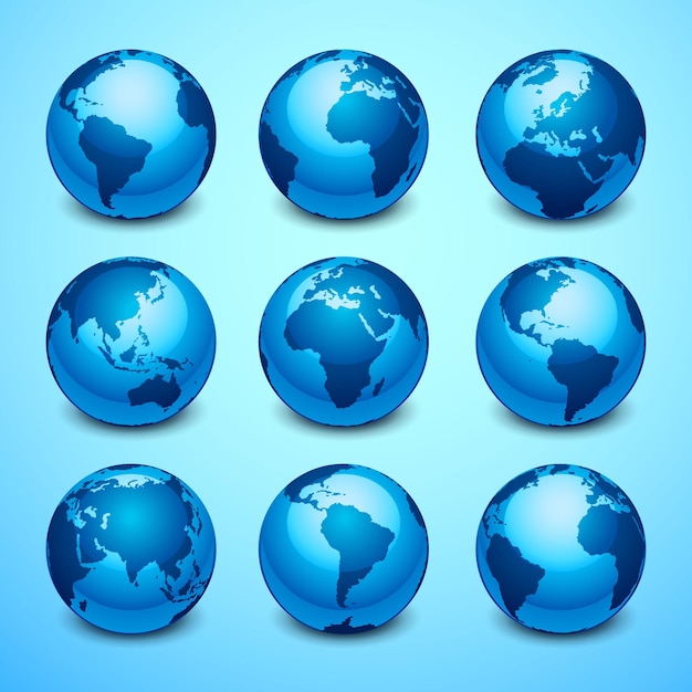 Blue globe vector icons set