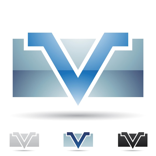 Vector blue glossy abstract logo icon of angled letter v over a rectangle