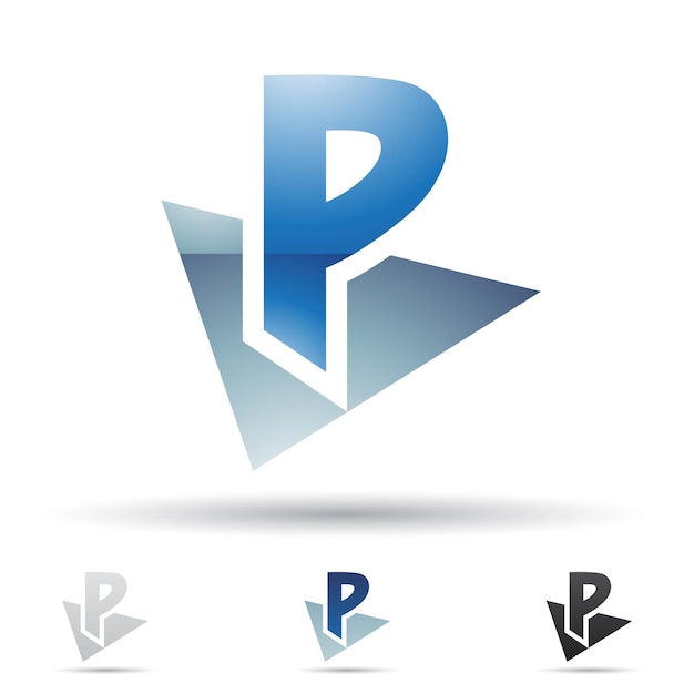 Синяя глянцевая абстрактная икона логотипа жирной буквы P с треугольником