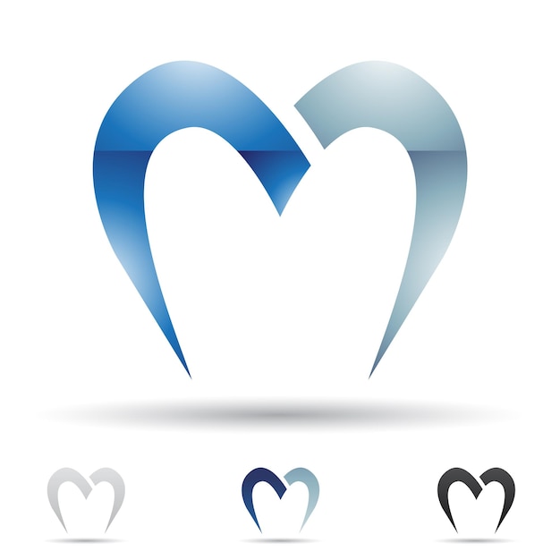 모양과 같은 낙하산이 있는 문자 M의 파란색 광택 추상 로고 아이콘