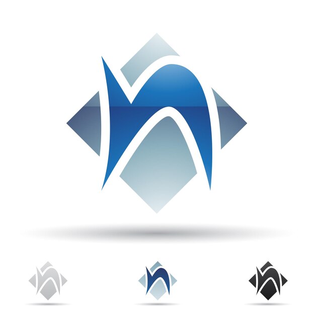 Blue Glossy Abstract Logo Icon of a Spiky Letter N with a Square