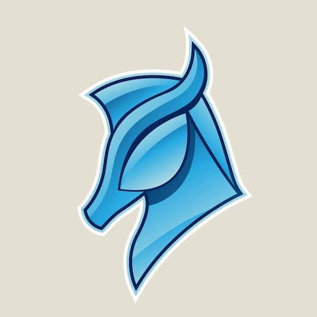 Blue Glossy Horse Head Icon Vector Illustration