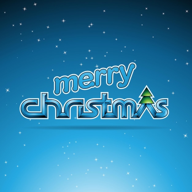 Blue Glossy Merry Christmas Text Design Vector Illustration