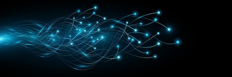 Vector a blue glowing light background with a blue line of stars
