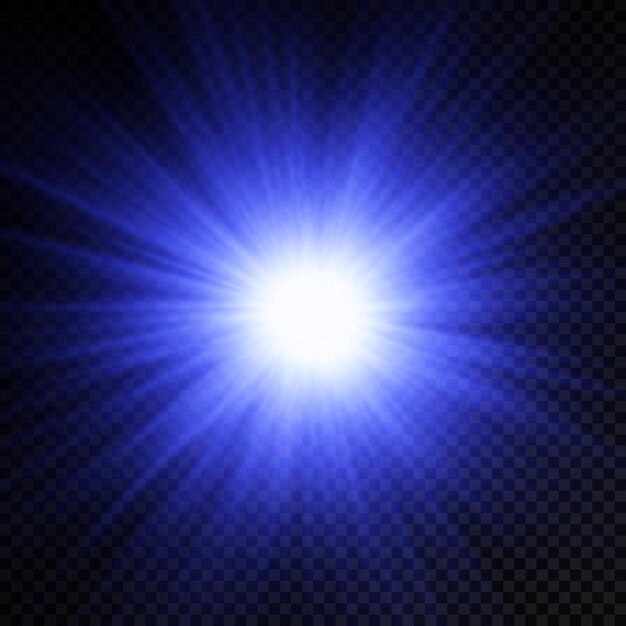 Blue glowing light burst glow bright star sun rays light effect flare of sunshine