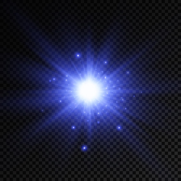 Blue glowing light burst glow bright star sun rays light effect flare of sunshine