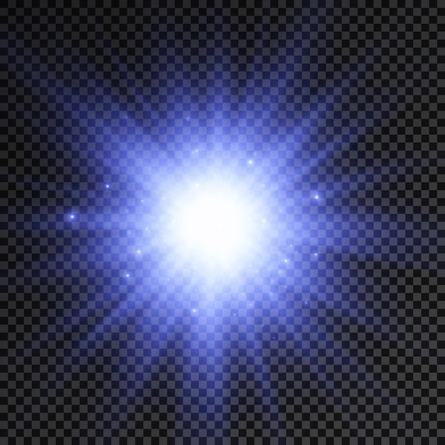 Blue glowing light burst glow bright star sun rays light effect flare of sunshine