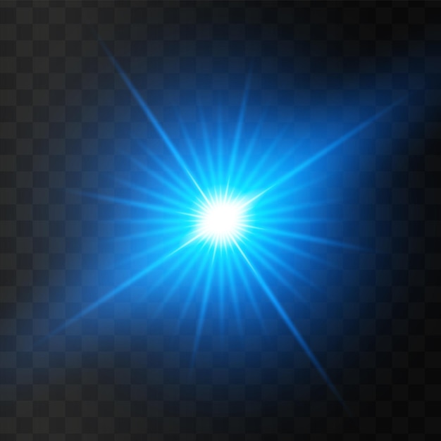 Blue glowing light star transparent shining sun star explodes and bright flash bright starburst