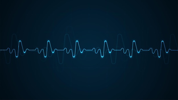 Blue glowing neon heart pulse Heart beat