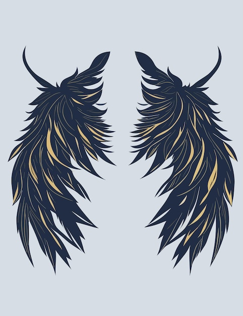 Premium Vector | A blue and gold angel wings with a black tail.