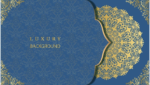 A blue and gold background with a gold pattern and the word luxury in the middle.