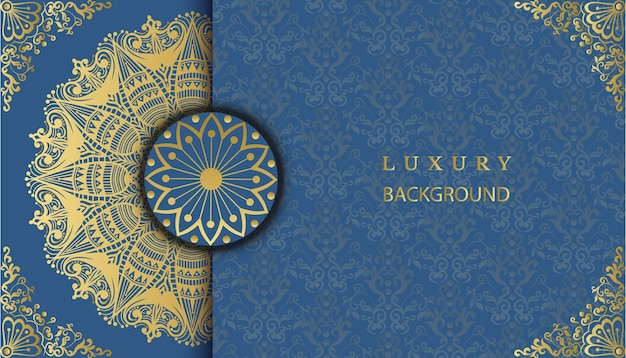 A blue and gold background with a gold pattern.