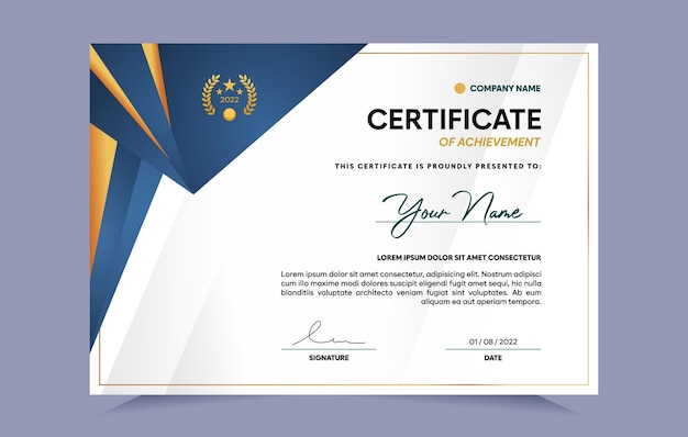 Vector blue and gold certificate of achievement template. for award, business, and education needs