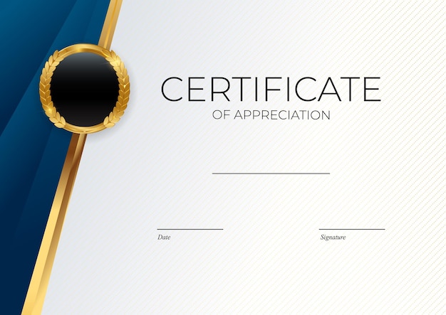 Modello di certificato di successo blu e oro