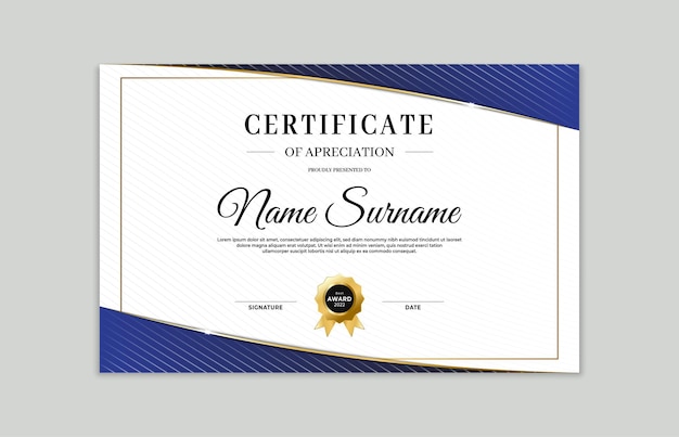 Blue and gold certificate border template For appreciation business and education needs