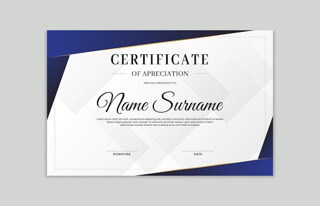 Blue and gold certificate border template For appreciation business and education needs