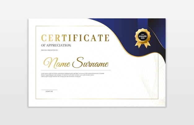 Blue and gold certificate border template For appreciation business and education needs