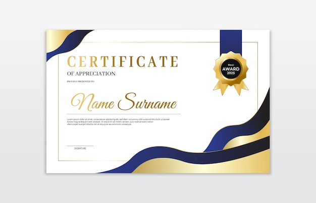 Blue and gold certificate border template For appreciation business and education needs