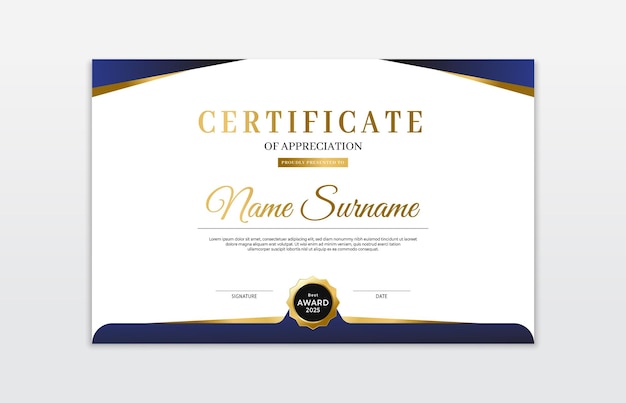 Blue and gold certificate border template For appreciation business and education needs