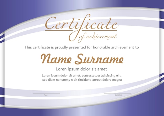 Blue and gold certificate template