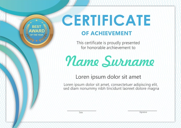 Blue and gold certificate template