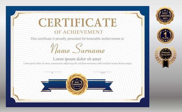 Blue and gold certificate template