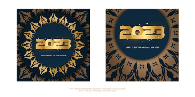 Colore blu e oro felice anno nuovo 2023 biglietto di auguri