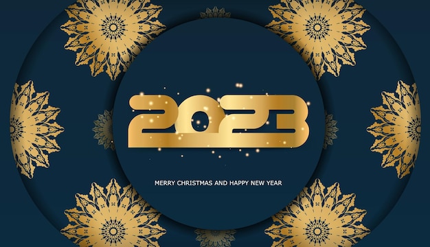 Blue and gold color happy new year 2023 greeting poster