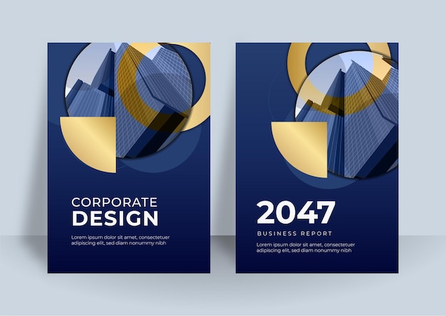 Blue and gold cover presentation templates elements  