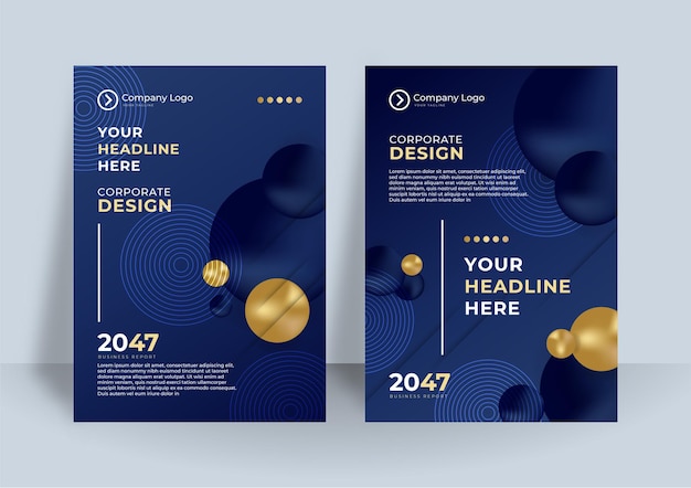 Blue and gold cover presentation templates elements