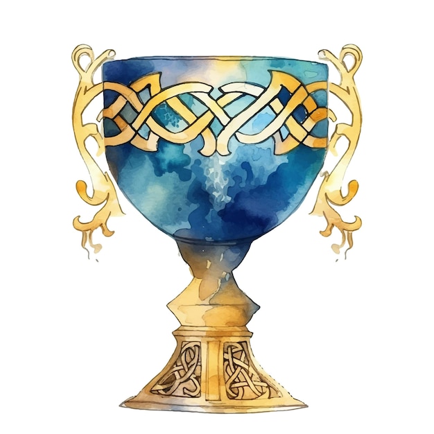 Vettore a blue and gold goblet with a celtic design on it