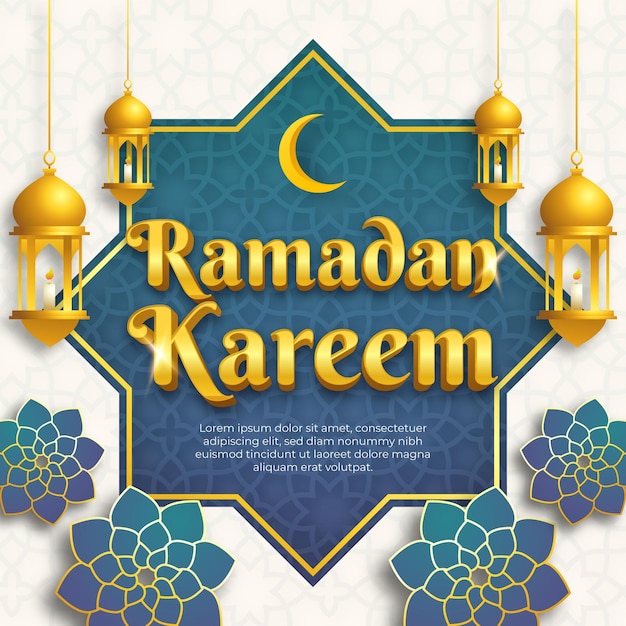 Голубое золото в исламском стиле рамадан карим фон поздравительной открытки и набор шаблонов квадратного баннера