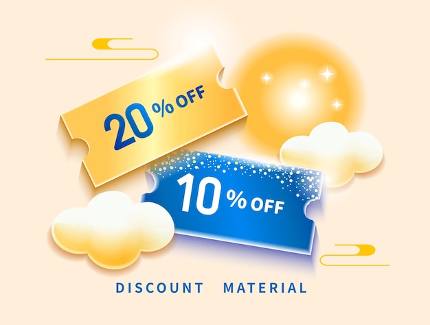 Blue and gold VIP premium sale coupon with coins ticket template egift card on cloud background