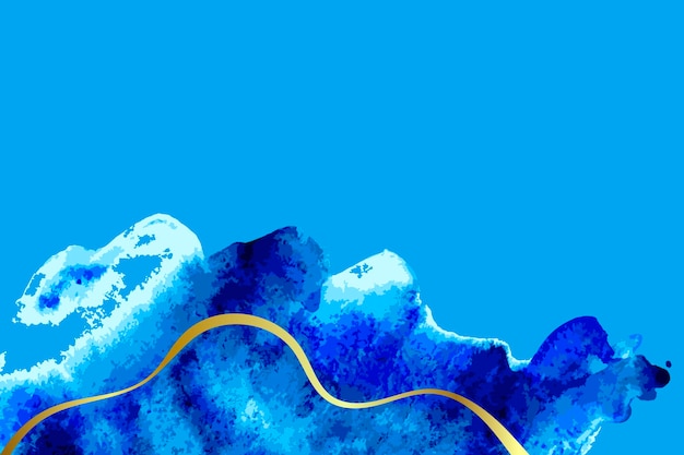 Modello di vettore dell'acquerello opera d'arte dell'onda blu e oro