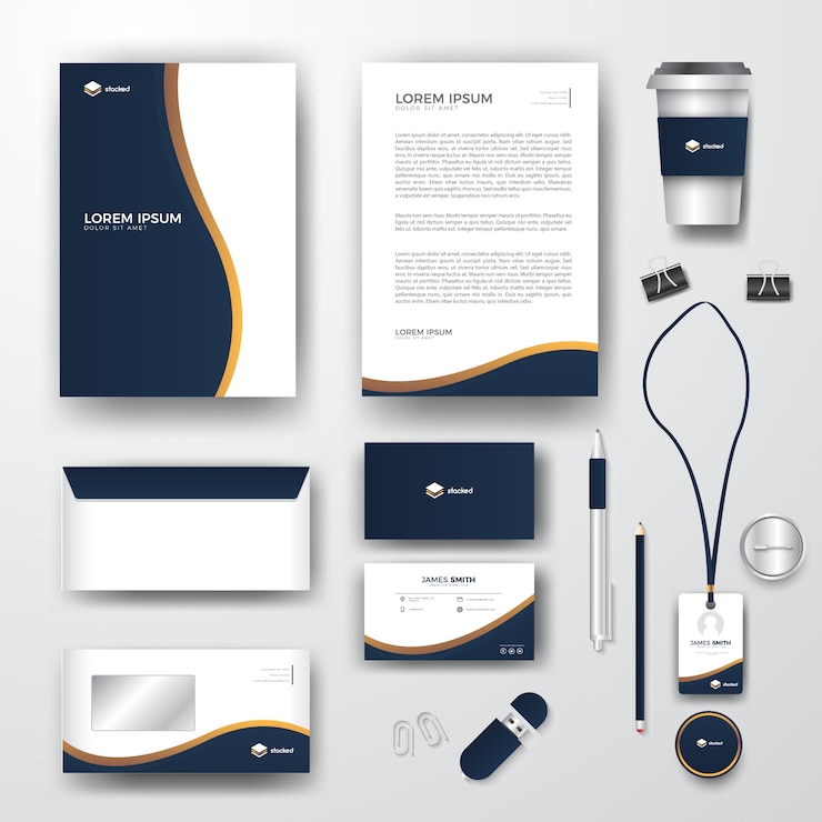 Vector blue and golden company stationary 