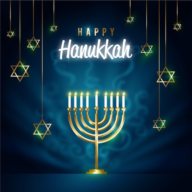 Vector blue and golden hanukkah